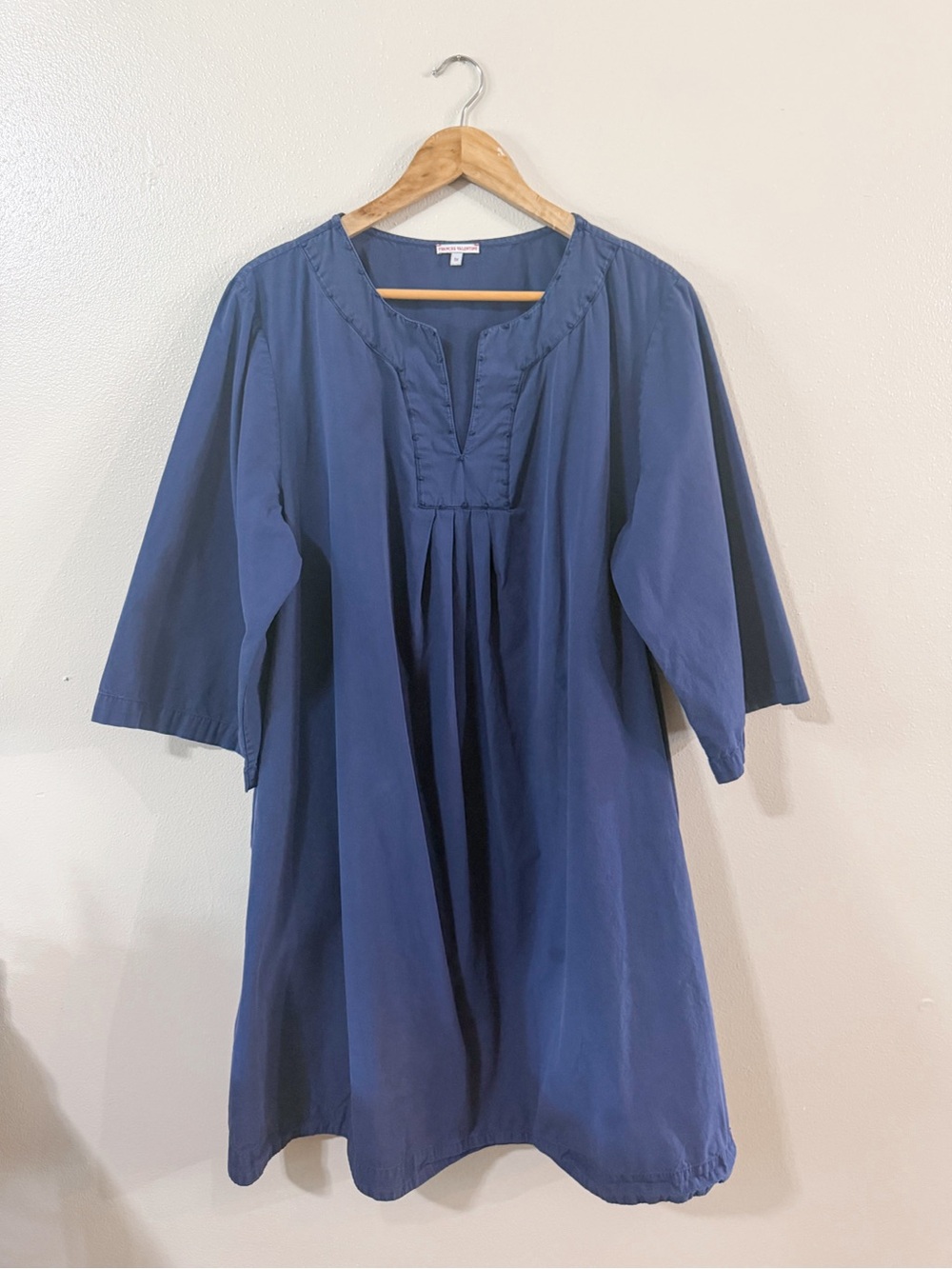 Frances Valentine Easy Dress Cotton Split Neck Tunic Caftan Shift Navy 1X - Picture 6 of 11